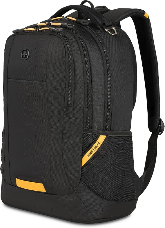 SwissGear Cecil Laptop Backpack, Fits Most 16-Inch Laptops, Three-Compartment Design, Airflow Back Panel, Black, 27.3L, 18-Inch
