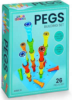 Play Build Peg Board Toy for Kids, 25 Colorful Pegs with Foam Board, Stacking Pegboard Set, Toddler Learning Toys for Ages 3, Montessori, Educational, Therapy Toy for Boys & Girls