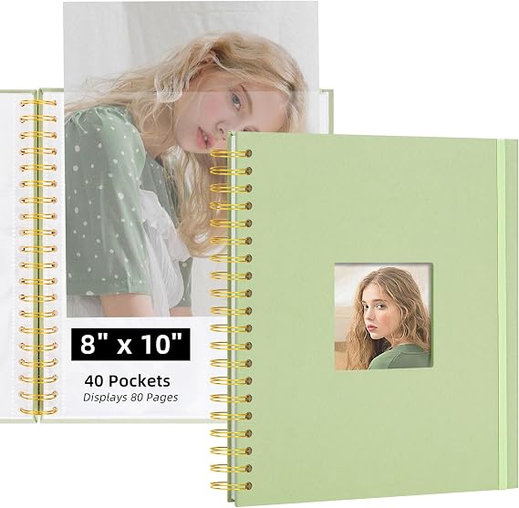 8x10 Photo Album 40 Pockets Linen Cover Kids Artwork Green