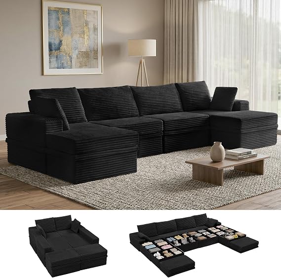 142'' Modular Sectional Sofa, Deep Seat Boneless Couch with Storage
