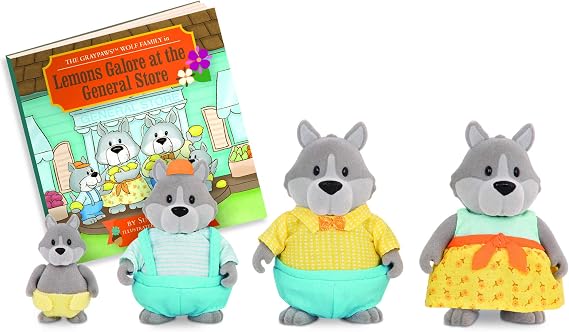 Li'l Woodzeez GrayPaws Wolf Family Set with Storybook, 5 Pieces Miniature Animal Figurines for Kids, Family Toys and Pretend Play, Collectible Figures for Imaginative Play, 3+ Years