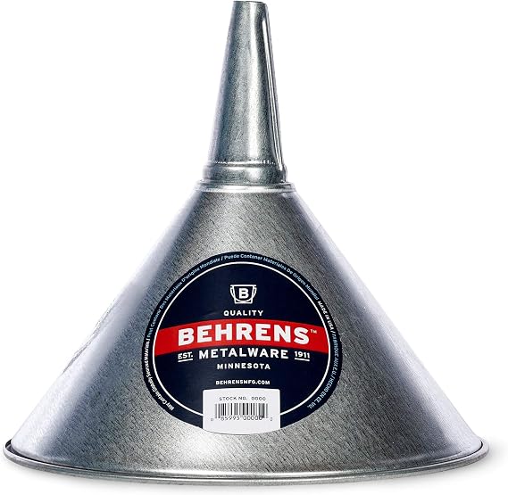 Behrens GF52 Galvanized Steel Funnel with Screen, 2 Quart, Silver