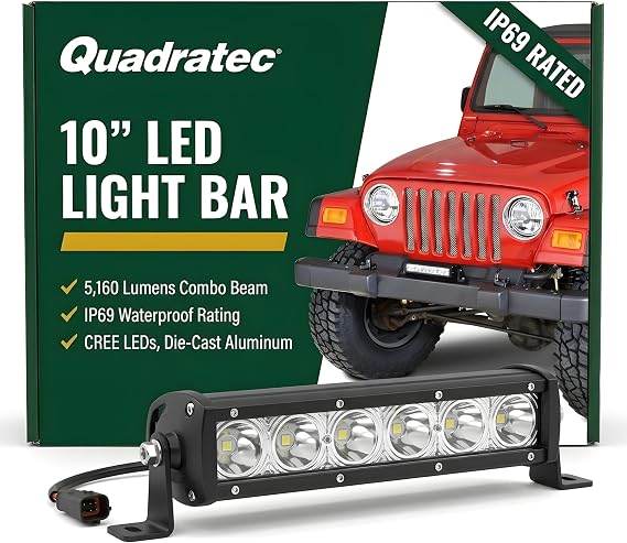Quadratec 10" LED Light Bar, Combination Beam - Fits Jeep Wrangler, Gladiator, or Any Vehicle Needing Extra Lighting - Bright White LEDs - 5,160 Raw Lumens - Offroad Adventure Ready