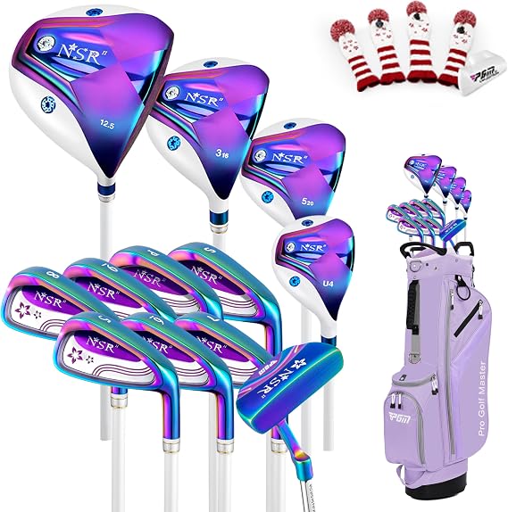 PGM Lady Golf Club Set NSR 12-Piece Complete Right Handed Set with Lightweight Graphite Shafts, Forged Titanium Driver, Stand Bag Ideal for Beginner & Intermediate Women Golfers