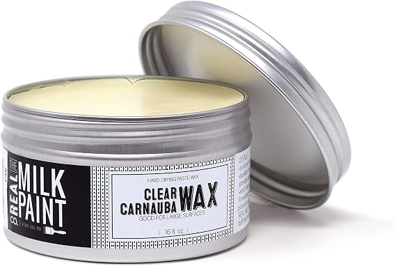 Real Milk Paint, Carnauba Wax Paste, Wood Wax for Wood Finishing, Use over Milk Paint, Wood Furniture, Kitchen Cabinets, and Tabletops, Clear, 16 oz.