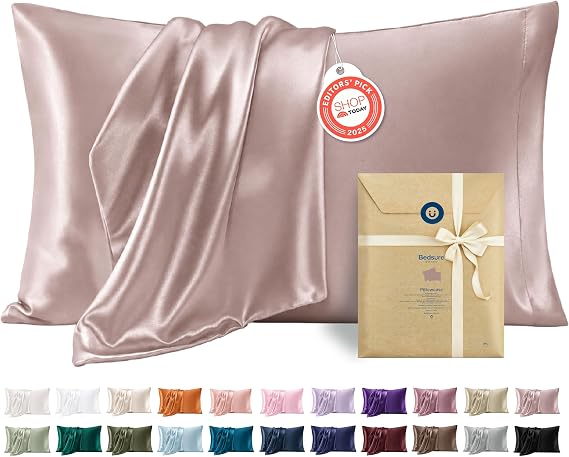 Bedsure Satin Pillowcases Standard Set of 2, Silky Pillow Cases, Dusty Rose | Similar to Silk Pillow Cases, Decorative Covers, Room Decor, Gifts for Women Men, Envelope Closure, For Hair Skin, 20" x 26"