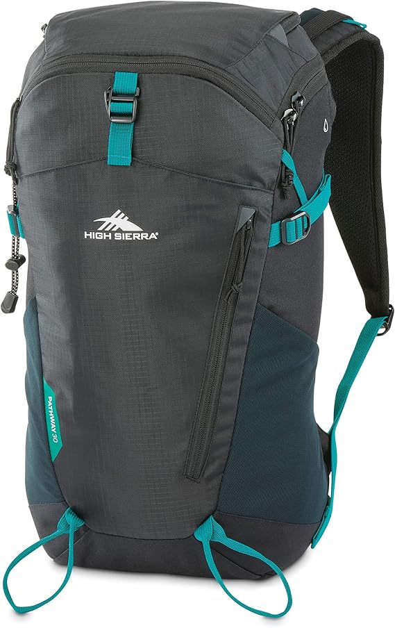 High Sierra Pathway 2.0 Backpack with Hydration Storage Sleeve, for Hiking, Biking, Camping, Traveling, Black, 30L