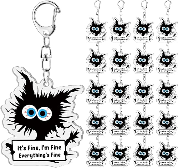 Ferreve Funny Cat Keychains Gifts Bulk I'm Fine Everything Is Fine