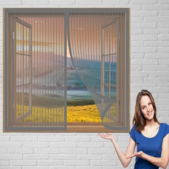 Insect Mesh Fly Screens for Windows 134 x 200 cm(53 x 79inch) Mosquito Protector Net Mosquito Bug Protection Without Drilling Easy to Install Insect Mosquito Net Fly Screens for Windows, Grey