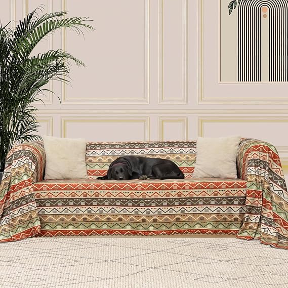 LATUDA CONCEPT SoftMicro Boho Ethnic Pattern Microfiber Sofa Cover and Shawl, Anti-Slip 180x220 cm