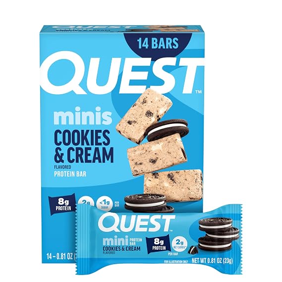 Quest Nutrition Mini Cookies & Cream Protein Bars, 8g Protein, 1g Sugar, 2g Net Carbs, Gluten Free, 14 Count