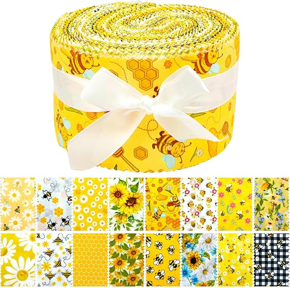 80 Precut Bees Strip Jelly Roll Fabric Strips for Quilting Clearance,16 Assorted Floral Prints Cotton Quilting Fabric,2.5x20 Inch for Sewing & Jelly Roll Rugs & Spring Decor Gift