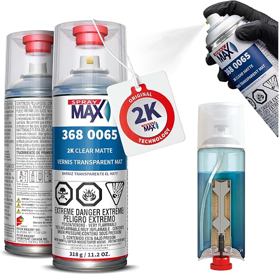 SprayMax 2K Matte Clear Coat | 2K Automotive Matte Clear Coat Spray Paint | For Cars, Motorcycles & Metal Surfaces | Durable Flat Finish | Chemical & Weather Resistant | Professional Grade | 11.2 oz