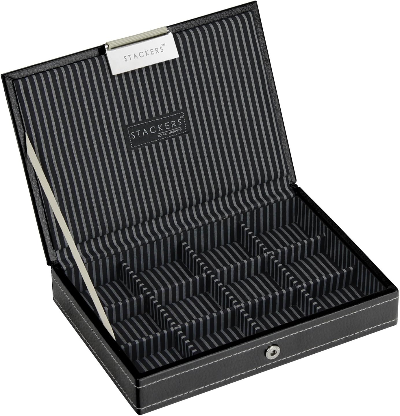 Stackers - Mens Black Mini Lidded Cufflink with Stripe Lining