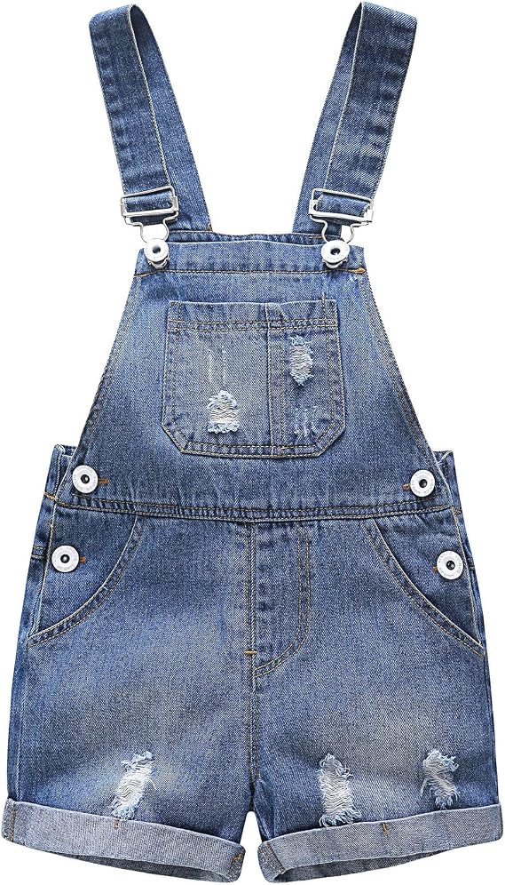 KIDSCOOL Toddler Denim Shorts Overalls Unisex Infant Baby Jean Shortalls | Toddler boys girls denim shortalls, unisex infant baby jean shorts overalls, summer washed bib dungarees, size 6m to 5t