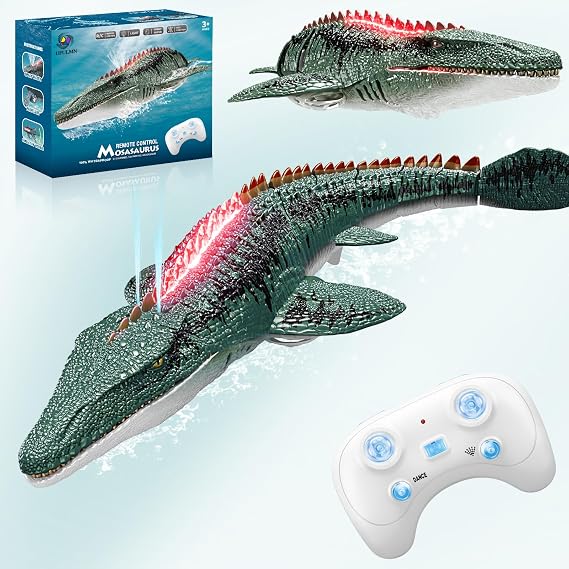 Remote Control Mosasaurus Dinosaur Toys for Boys Kids Swimming Pool High Simulation Toys, Electric RC Sea Monster with Light & Spray Water Birthday Gift for Ages 3 4 5 6 7 8 9