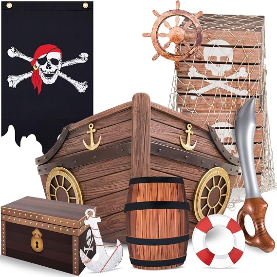 DoubleFill 11 Pcs Pirate Party Decorations Large Pirate Ship