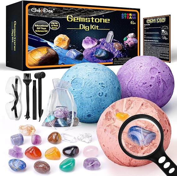 GobiDex 15 Gemstones Dig Kit, Space Science Kit for Kids Ages 6+ | STEM Educational Space Toys Planet Collection Kit, Archaeology Geology Science Projects Gift for Boys&Girls Age 6+