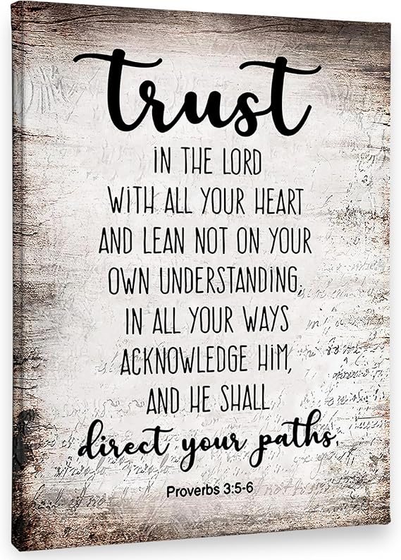 PHAMTE Proverbs 3:5-6 Trust In The Lord With All Your Heart Christian Wall Art, Bible Scripture Wall Decor, Christian Bible Scripture Print Framed Canvas Wall Art Home Room Office Church Decor(11x14)