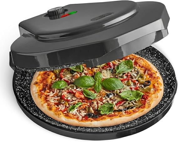 MisterChef Pizza Maker 1450W Ceramic Plates, 12 Inch / 30cm, 2,3 Metal, Free Recipe Book, Black