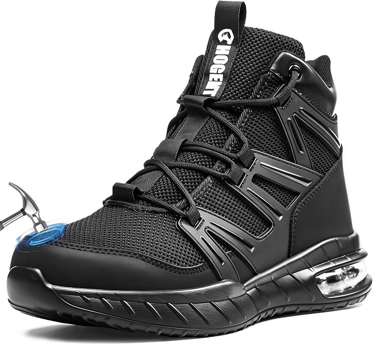 Hogent Steel Toe Boots for Men, Cushioned Safety Work Shoes
