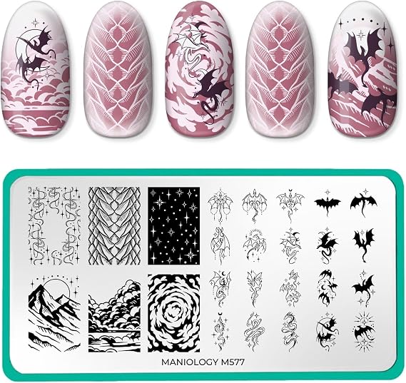 Maniology Dragon Heart Nail Stamping Plate, Mystical Creatures Stamp Plates, Medieval Dragon-Inspired Manicure Designs, Roaring Dragons and Fiery