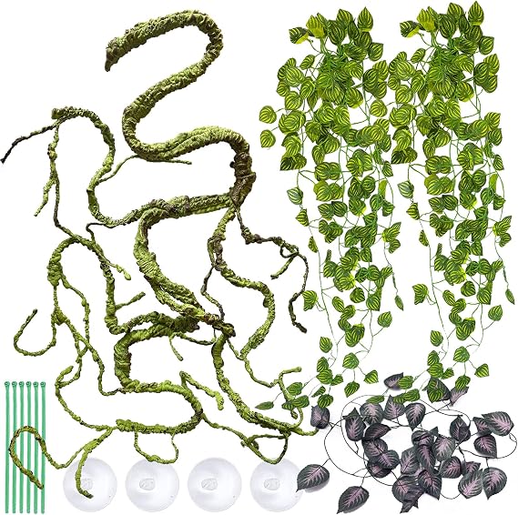Reptile Vines Plants Decor Bearded Dragon Tank Accessories Reptile Amphibian Habitat Plants Decor Snake Climbing Vine Terrarium Decorations for Lizard Geckos Snakes Hermit Crab Frogs