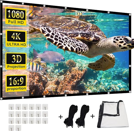 Projector Screen,HUANYINGBJB 4K 16:9 HD Rear Front Projector Screens Foldable Projection Screen Double-Sided Portable Outdoor Indoor Projectors Screen for Movie Home Theater (180)