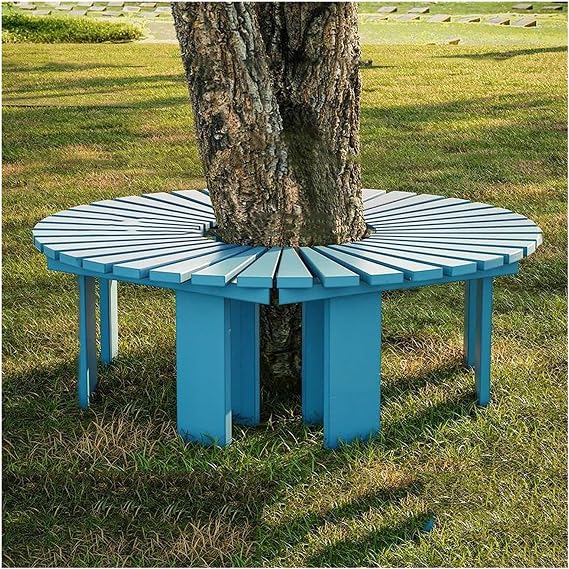 Outdoor Tree Bench Wrap Around Curved Garden Bench Tree Bench Wrap Around Outdoor Strong Bearing Capacity 660Lbs, for Garden Natural 120Cm/47In 2PCS,Blue
