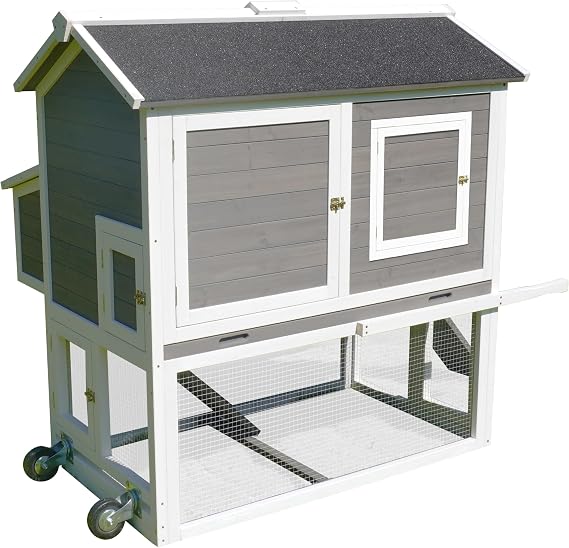 zoovilla Bunkie Chicken Coop for Up to 6 Chickens | Large Nesting Box, Lockable Doors, Removable Tray, Wheels for Easy Mobility