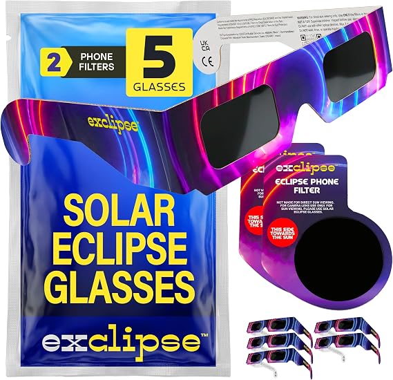 exclipse Solar Eclipse Glasses – ISO 12312-2 &amp; CE &amp; UKCA Certified Safe Sun Viewing Glasses, Direct Solar Observation, AAS 2026, Bulk Pack