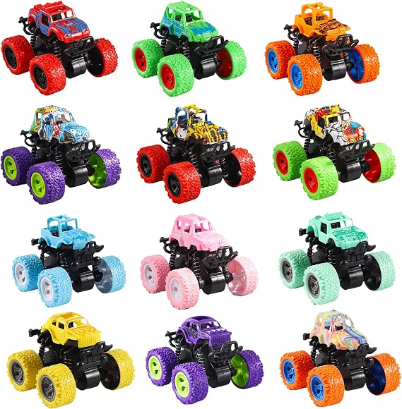 12Pcs Monster Trucks Toys, Friction Powered Mini Push and Go Car Toys, Double-Directions Inertia Vehicle Set, Pull Back Cars for Kids Birthday Gift, Party Favors, Classroom Prizes