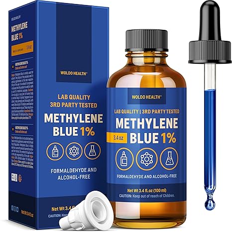 WoldoHealth Methylene Blue 1% Drops 3.4 Fl Oz - USP Pharmaceutical Grade, Azul de Metileno, High Purity, Third-Party Tested