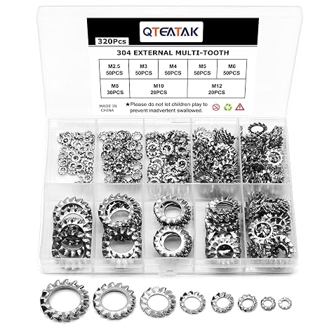 320Pcs External Multi-Tooth Star Lock Washers Assortment Set