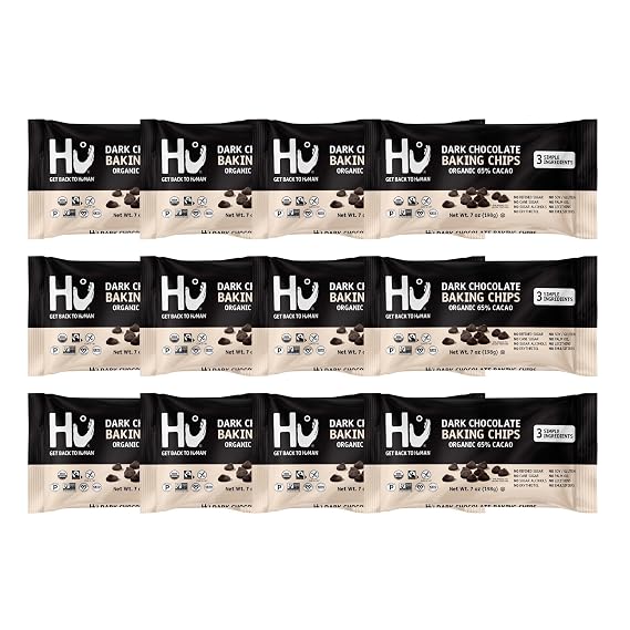 Hu Dark Chocolate Chips for Baking, Organic 65% Cacao, 7oz (12 Pack)