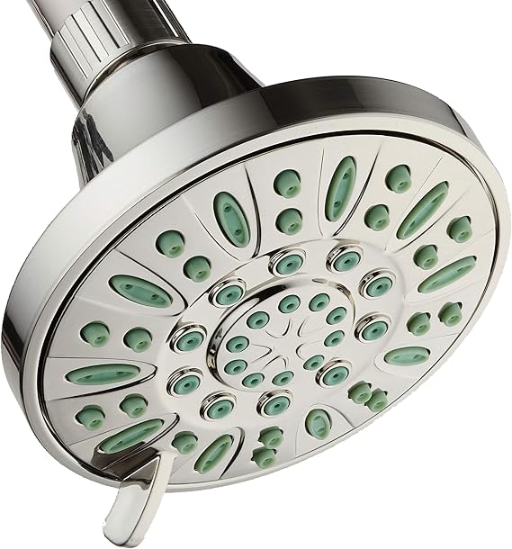 AquaDance Antimicrobial/Anti-Clog High-Pressure 6-setting Shower Head, Microban Nozzle Protection from Growth of Mold, Mildew & Bacteria for Stronger Shower! (Brushed Nickel Finish/Coral Green Jets)