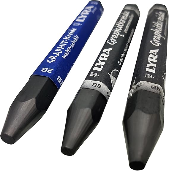 LYRA Assorted Degree Graphite Stick Set - Water Soluble and Non Soluble - 2B 6B 9B, Art, Drawing Supplies for Sketch & Shading Pencils - 3 Crayon Stick (Water Soluble)