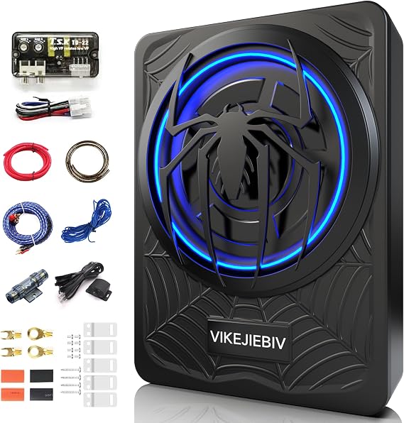 1200W Subwoofer, Slim Underseat Car Subwoofer and Amp Package with Ambient Light, Individual Control for Low Pass/Gain/Boost Bass, Loud Stereo Sound, Deep Bass Perfect for Truck/SUV/Jeep/MPV (Black)