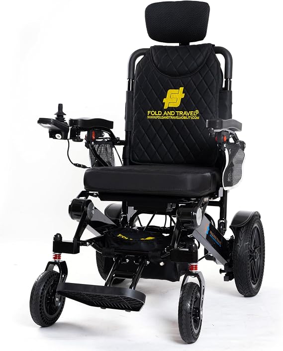 Auto-Recline Electric Wheelchair Portable Power Chair Convenient Foldable Reclining Wheel Chair Electric Mobility Aid for Adults and Seniors (1 Battery 15+ Miles Range, Black)