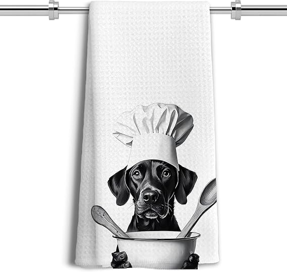 Funny Black Labrador Retriever Kitchen Towels, Black Lab Gifts Dish Tea Towels for Kitchen Decor, Gifts for Labrador Dog Lovers Hand Towels, 16x24 Inches