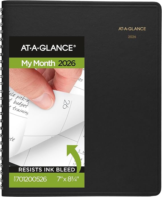 AT-A-GLANCE 2026 Planner, Monthly, 7" x 8-3/4", Medium, Black (701200526)