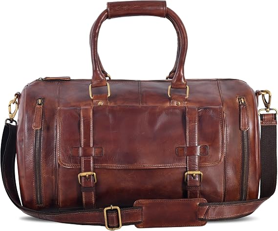 Genuine Leather Duffle Bag for Men | Vintage Weekender Travel Bag | Overnight Carry-On Luggage | Handmade Leather Gym Bag for Men