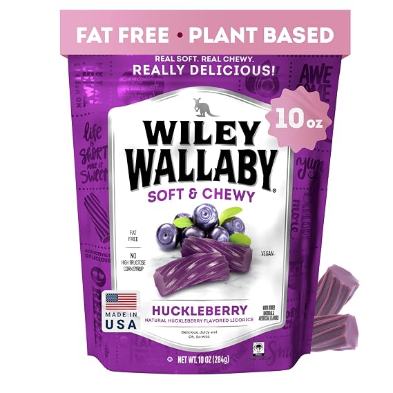 Wiley Wallaby Huckleberry Licorice Candy, Soft & Chewy, 10oz, 1Pk