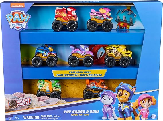Paw Patrol: Rescue Wheels, 7-Piece Pup Squad Racers Gift Set, with Exclusive Roxi Toy for Boys and Girls 3 Years Old