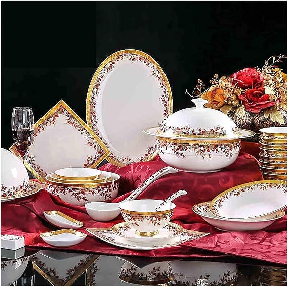 Dinnerware Sets Dish Set,Ceramics Dinner Sets,81 Pieces Bone China for Wedding Gifts | Porcelain Cereal Bowl and Steak Plate