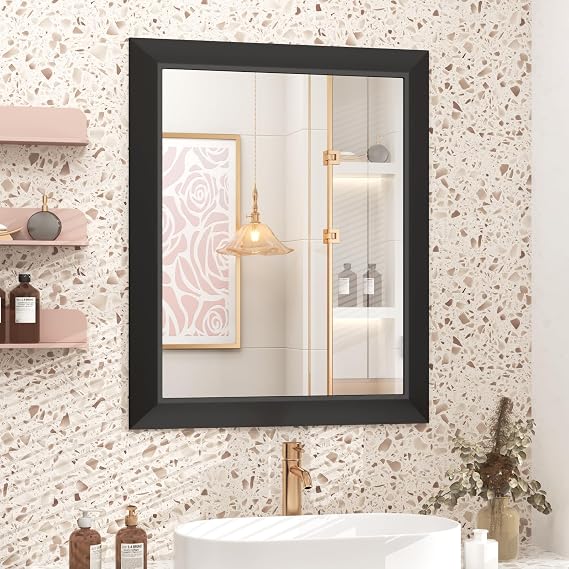 SMIROR 24x28 Matte Black Bathroom Vanity Mirror for Over Sink