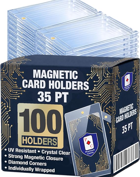 Magnetic Card Holder for Trading Cards | 35PT 100ct | One Touch Card Holder | 35 Point Magnet Card Case, U-V Protectors Hard Plastic Case for 35 PT Sports, Trading Cards, TCG, or Collectible Card Storage