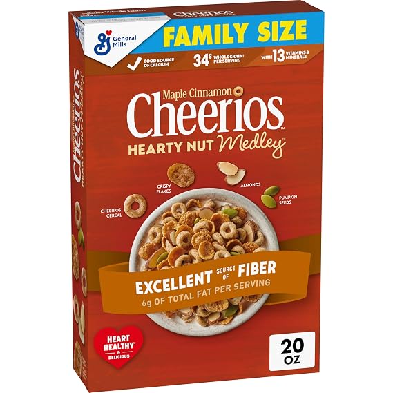 Cheerios Hearty Nut Medley Maple Cinnamon Cereal, Whole Grain, Family Size