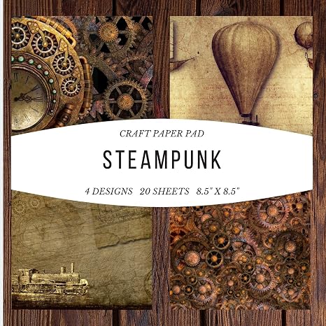 Craft Paper Pad Steampunk 8.5x8.5 Craft Paper, 4 Designs, 20 Sheets: Origami Vintage Flowers Pattern Scrapbooking Cardmaking Craft DIY Die Cuts ... Album for Kids Party Christmas Greeting Cards