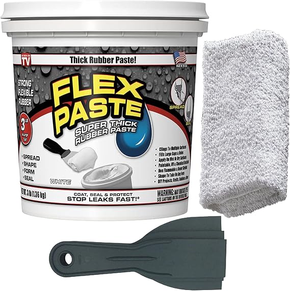 Flex Seal White Flex Paste, 3lb - Crack Repair Bundle with Putty Knife Set + Daley Mint Cleaning Towel | Quickly Fills Gaps, Holes, Leaks